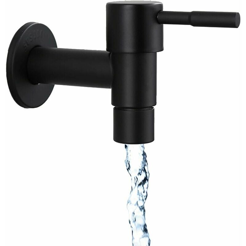 Black Quick Single Cold Bathroom Faucet Stainless Steel Outdoor Faucet Garden Faucet Wall Mounted Washing Machine Faucet for Home Kitchen Room Use