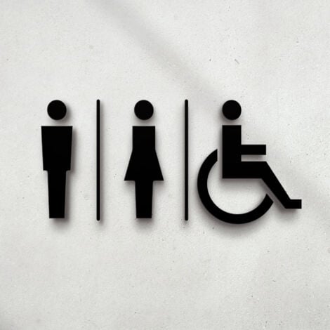 CSPARKV Black Relief Toilet Sign Plate (14x22.5CM) Adhesive Set Design Toilet. Toilet signs for men and women with disabilities in the bathroom - Stickers for restroom toilets