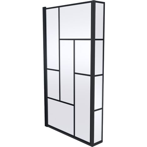 Black Reversible Square L Shape 6mm Toughened Safety Glass Bath Screen, 1430 x 808 x 150mm