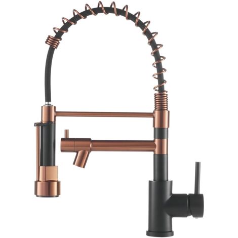 Black+Rose Gold Swivel Pulldown Kitchen Faucet with Pot Filler