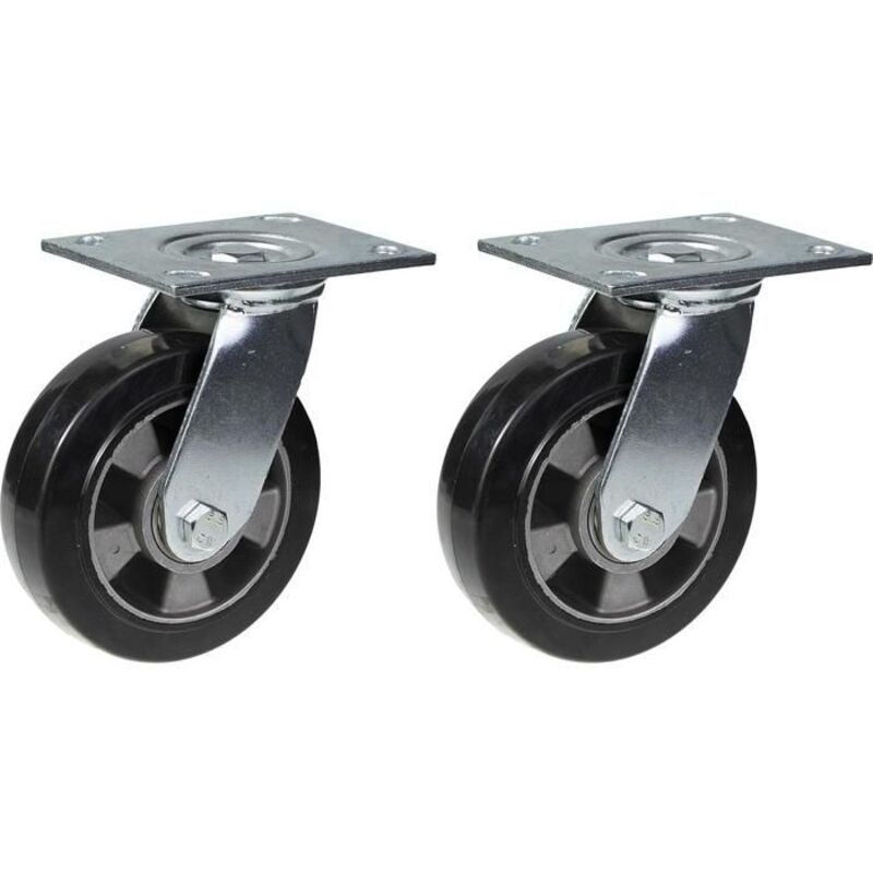 Black Rubber Caster Wheel Strong Swivel 152mm - Set of 2