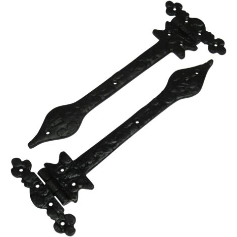 Black Rustic Decorative Tee Hinges 6"" X2 (150MM Heavy Duty Strap Gate Door)