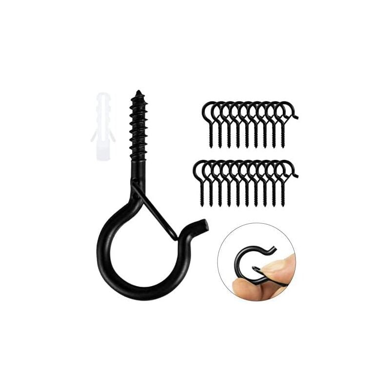 Black Screw Hook, 30 Pack, Heavy Duty Screw Hook with Safety Buckle, Wooden Ceiling Hook for Hanging Plant Baskets, Bird Houses, Lanterns, Mugs