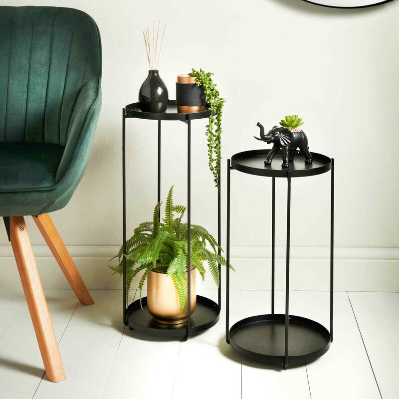 Black Set of 2 Side Lamp Plant Table Hall Lamp Foldable Removable Top LivingRoom