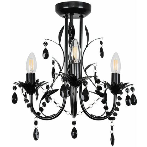 Black Shabby Chic 3 Way Ceiling Light Chandelier Black Acrylic Jewel Beads