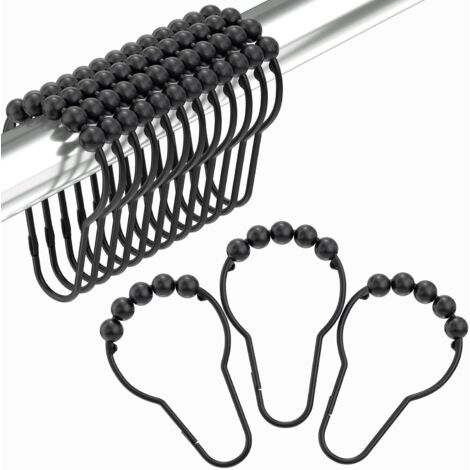 Black Shower Curtain Hooks, Shower Curtain Hooks, Shower Hooks for Shower Curtain, Decorative Shower Curtain Hooks Rust Proof Stainless Steel Shower Curtain Hooks Set of 12