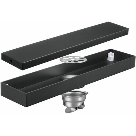 Black Shower Drain Floor Drain Stainless Steel Rectangular Floor Drain Deodorant Shower Drain with Deodorizing Device and Hair Filter,68  300 mm