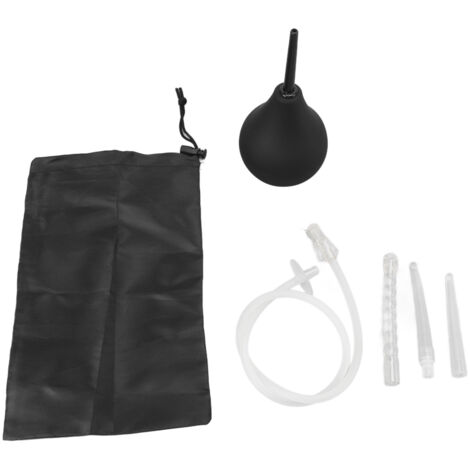 Black Silicone Enema Bulb Kit 224ML Clean Anal Douche with Hose and Replaceable Nozzle for Men Women