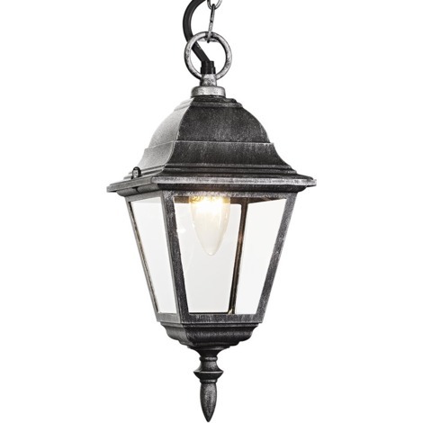 Black/Silver Cast Aluminium IP44 Outdoor Hanging Lantern by Happy Homewares - Black/Silver