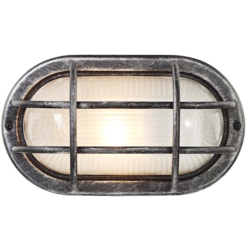 Black/Silver Cast Aluminium Outdoor Oval Bulkhead Wall Light by - Happy Homewares