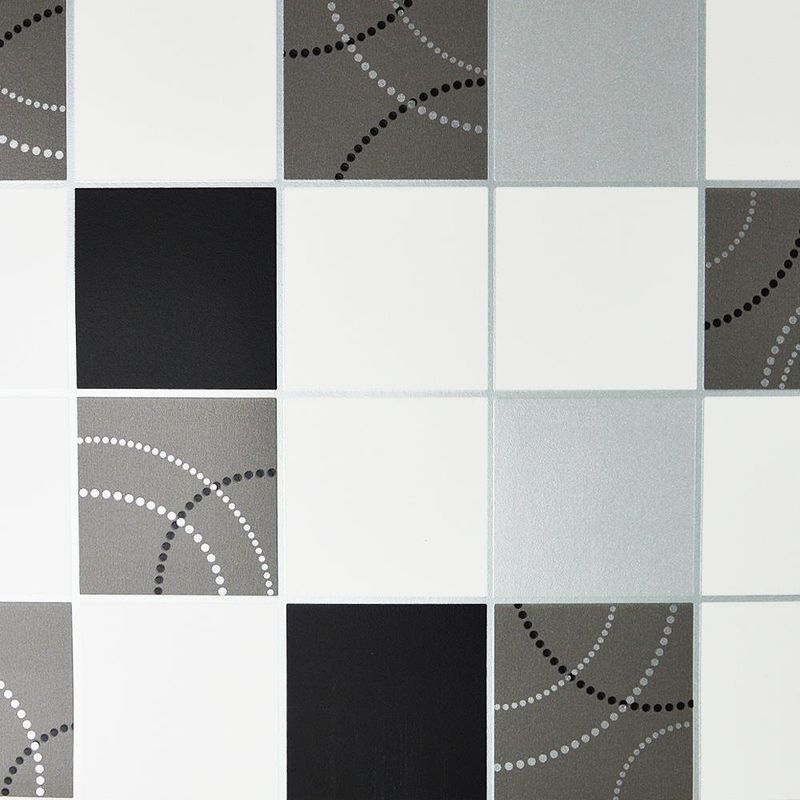 No Brand - Dotty Wallpaper Kitchen Bathroom Black Silver Tile Effect Washable