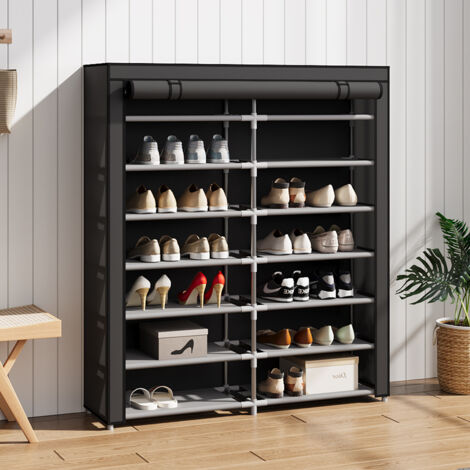 Black Simple Dustproof Space-saving Double-row Rolling Door Shoe Cabinet 118cm W x 30cm D x 135cm H