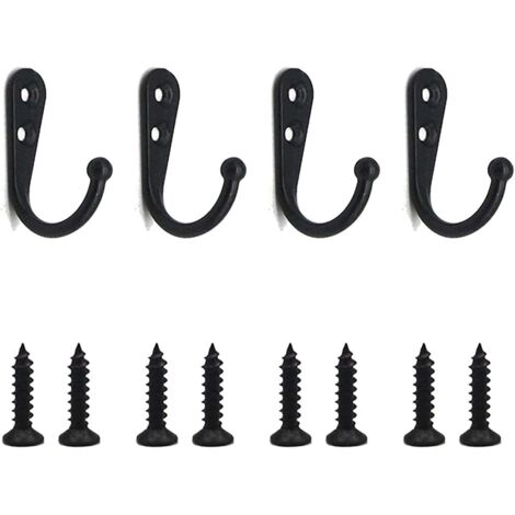 Black Single Hooks Wall Hooks Black Coat Hooks Equipped with Mounting Screws, 4 pieces.
