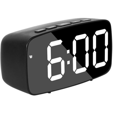 Black Smart Digital Alarm Clock for Bed, White LED Travel USB Desk Clock with 12/24 Hour Date, Temperature, Snooze Function for Bedroom YMYNY