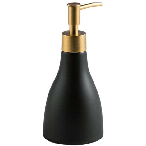 Black soap dispenser 280 ml for bathroom and kitchen - ceramic liquid soap dispenser with gold pump - refillable for shampoo, shower, dishwashing liquid