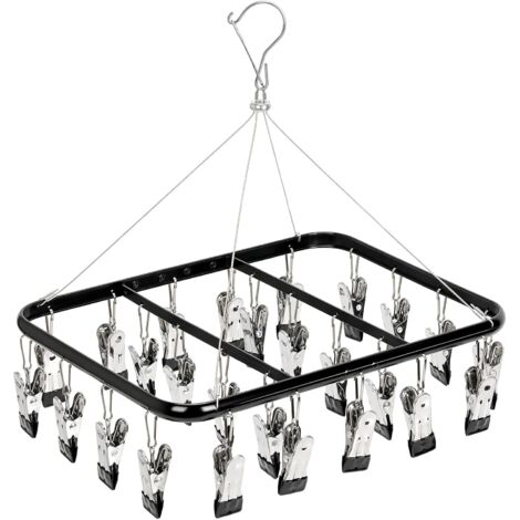Black sock drying rack, clothes drying rack with 26 clips, durable laundry rack, sock clips for baby clothes, underwear, pants, hats, gloves 1pc (glow at night)