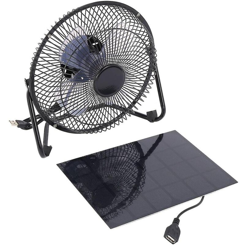 Ventilateur en métal alimenté par panneau solaire noir + usb 5 w 8 pouces Ventilateur de refroidissement de ventilation de voiture pour extérieur t