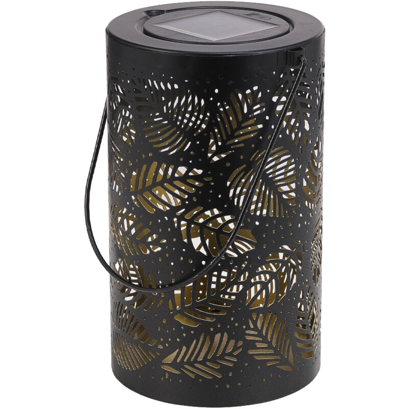 Black Solar Powered Metal Leaf Pattern Hollow Garden Projection Lamp