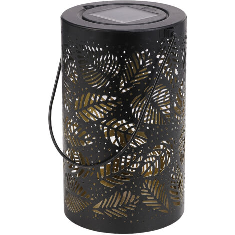 Black Solar Powered Metal Leaf Pattern Hollow Garden Projection Lamp
