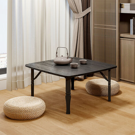 Black Square 70cm Wooden Folding Coffee Table