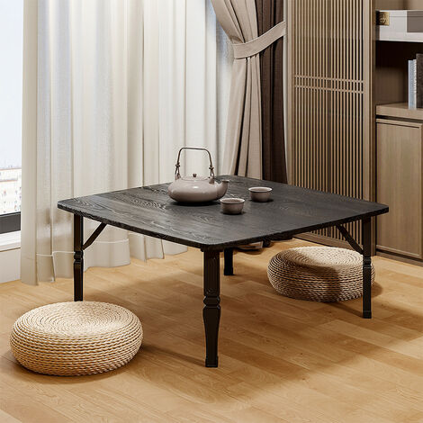 Black Square 80cm Wooden Folding Coffee Table