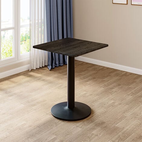 LIVINGANDHOME Black Square Cafe Table with Metal Base