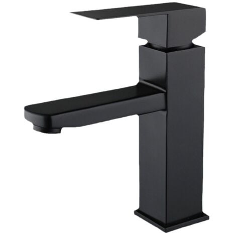 ODIPIE Black Stainless Steel Bathroom Faucet with Square Handle Sink Mixer Hot and Cold Water Available Removable Hand Wash Basin Faucet