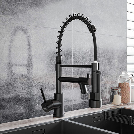Black Stainless Steel Kitchen Faucet with Pull Down Spring Spout