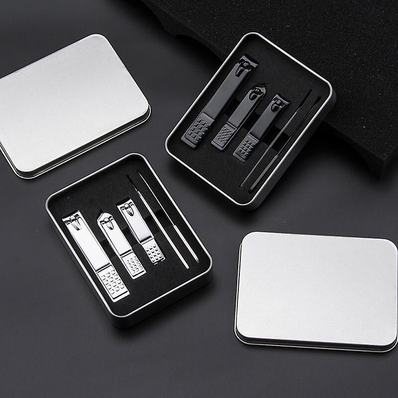 Black Stainless Steel Nail Clipper Set, Nail and Toenail Clipper and Nail File, Sharp Nail Cutter with Leather Case, Gift for Men and Women, 2 Pieces
