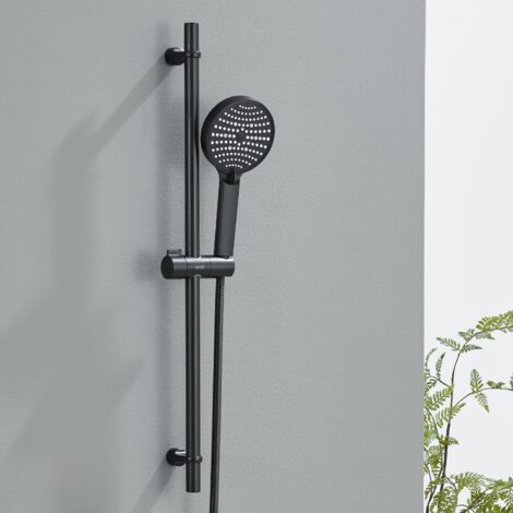 Black Stainless Steel Shower Rail Set, 70 cm Shower Column with Shower, Shower Set, 3 Water Modes and Flexible and Dupport, Adjustable Mounting Distance Bar