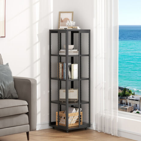 Black Steel 4-Tier Bookcase Files Storage Rack