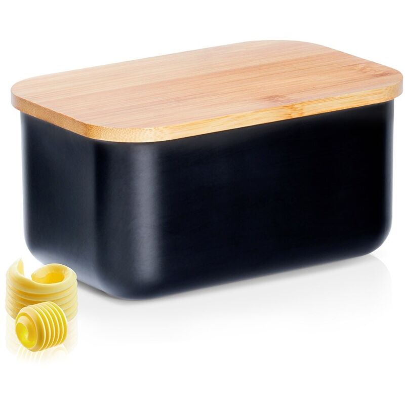 Northix Schwarz Black Steel Butter Bowl With Bamboo Lid - Storage Serving