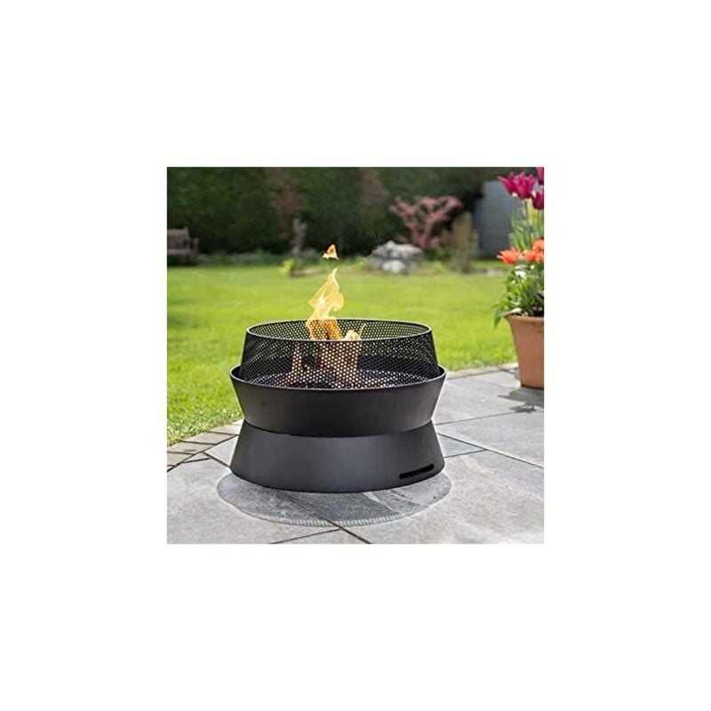 Marco Paul - Black Steel Round Vigor Fire Pit for Garden Modern Metal Fire Bowl with 360 Flame View and Grill Edge Outdoor Portable Heater Log Burner