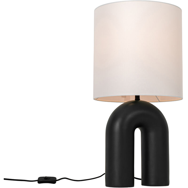 Qazqa Scandinavian Table Lamp Black With White Linen Shade - Lotti