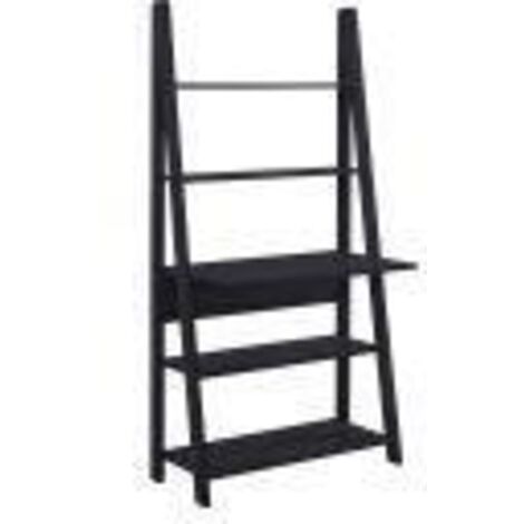 Black Tall Ladder Desk With 5 Tier Shelves Space Saving Home Office Furniture
