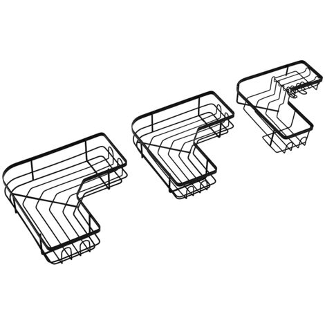 Black Three-piece Set with Wall Stickers, Punch-free Corner Shower Rack, Bathroom Storage Rack