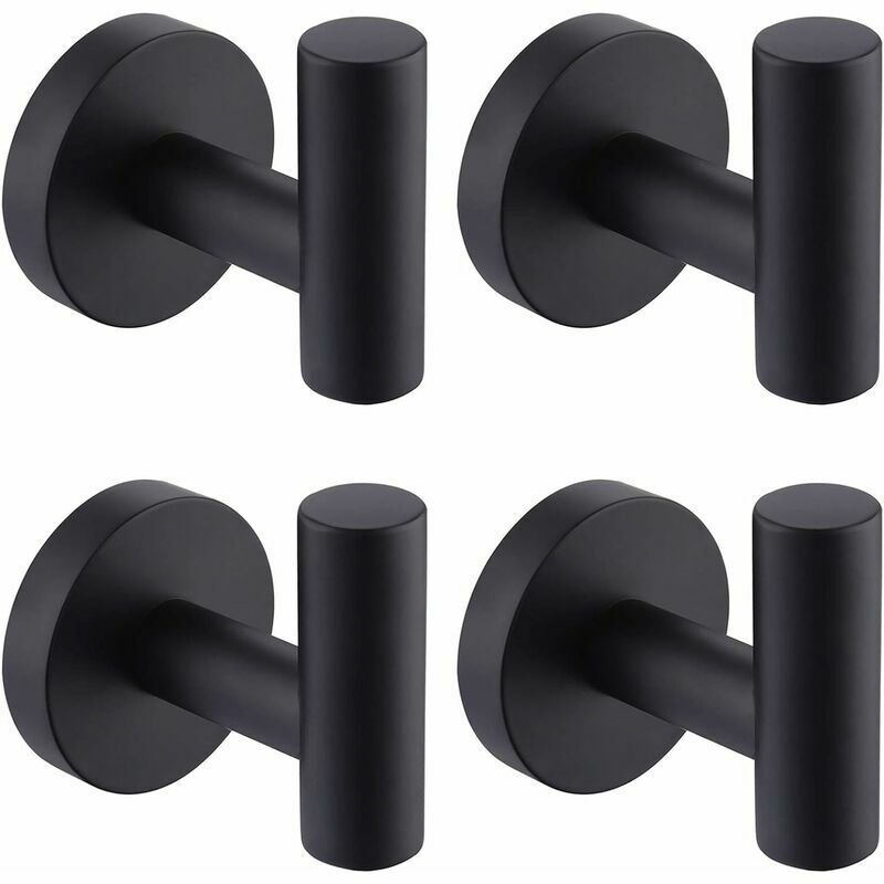 Black Towel Hook For Shower Kitchen Robe Coat Hooks Wall Mounted Towel Rack 304 Stainless Steel Matte Black 4 Pack