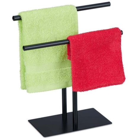 Black towel stand with 2 rails