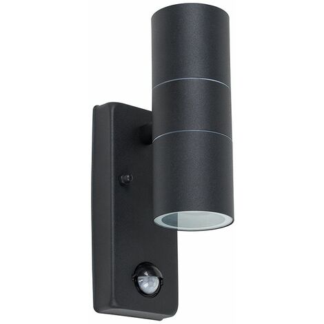 main image of "Stainless Steel Up / Down Outdoor IP44 Rated Security Wall Light With PIR Motion Sensor - Cool White LED Bulbs"