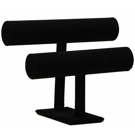 Black Velvet Bracelet & Necklace Display Stand - T Bar - 2 Tier - Black
