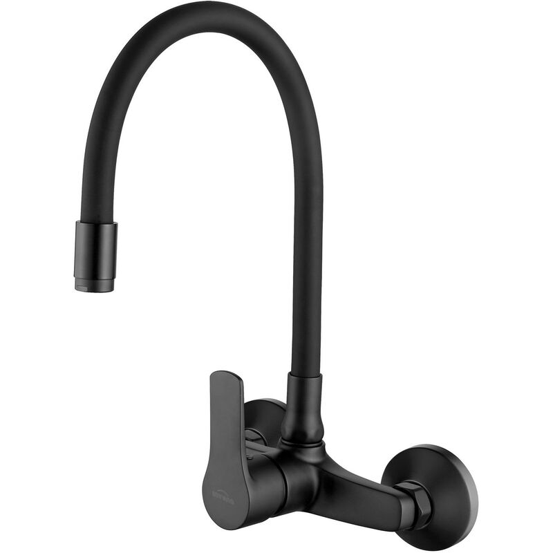 Invena - Black Wall Mounted Kitchen Tap Elastic Spout Faucet Single Lever Water Mixer