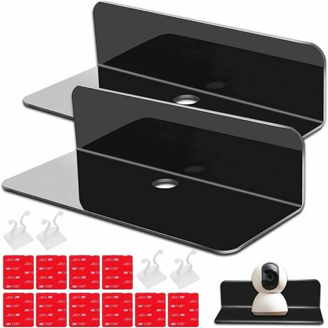 Black Wall Shelf Set of 2 - Acrylic Floating Wall Shelf, No Drilling Wall Shelves with 4 Cable Clips, Acrylic Storage Wall Shelves for Living Room, Kitchen, Bedroom