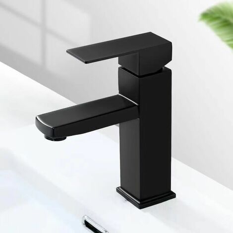 Black washbasin mixer stainless steel single lever hot and cold water with hoses included black bathroom faucet black washbasin faucet black bathroom mixer black bathroom faucet