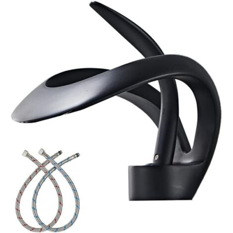 Black waterfall basin tap - brass, single hole, vanity top mount, modern design