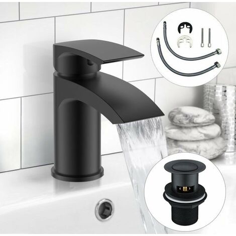 JIEBAO Black Waterfall Basin Mixer Tap - Modern Matte Finish Bathroom Faucet