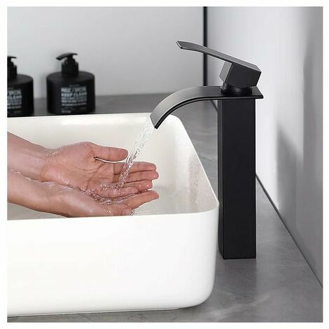 Black Waterfall High Basin FaucetBlack High Waterfall Basin Mixer Tap Black Waterfall Bathroom Taps Black Stainless Steel Bathroom Mixer Tap