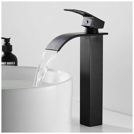 Black Waterfall Tall Spout Single Handle Mixer Tap Tall Sink Single Hole Basin Faucet with Copper Single Handle Mixer Tap for Hot and Cold Water for Bathroom