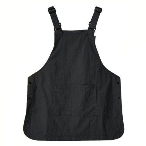 Black waterproof sleeveless vest apron for hairdressers, cafe/restaurants, and home use.