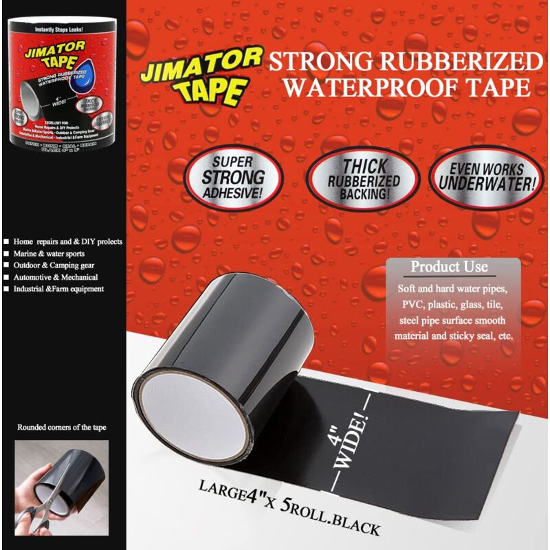 Black Waterproof Tape, 2PCS Repair Tape, Leak Tape, Waterproof Patch Tape, Insulating Tape, Sealing Tape, 10cm1.5m