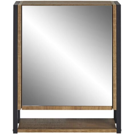 main image of "Black/Wood Effect Bathroom Mirrored Door Storage Cabinet - Wood Effect/Black"